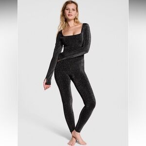 Victoria's Secret Shimmer Long-Sleeve Square Neck ONESIE SMALL